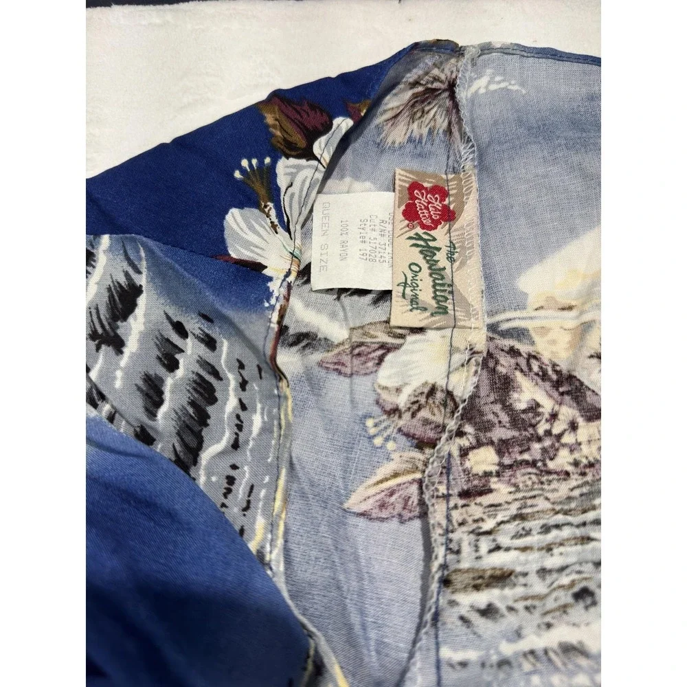 Hilo Hattie Queen Flat Sheet Blue Rayon Tropical Hawaiian Adults Vintage Retro